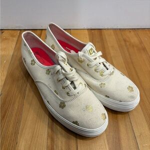 Keds Women's Cream and Gold Floral Sneakers